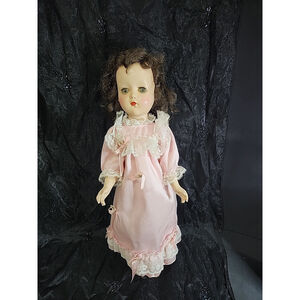 Vintage 17 Inch Hard Plastic Walker Doll Brown Hair Green Eyes